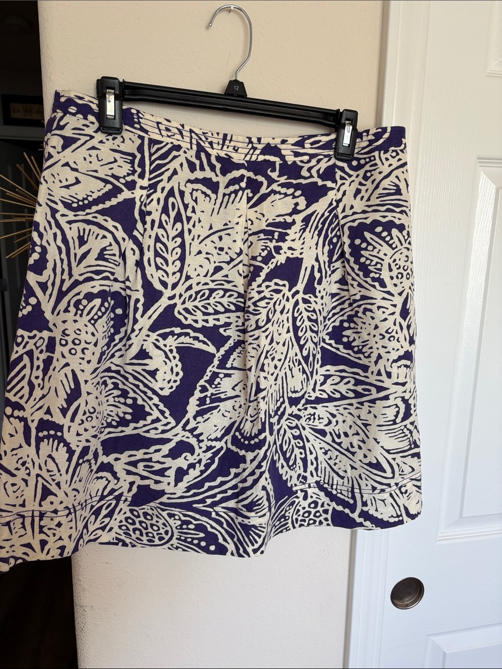 LOFT Purple and Cream Printed A-Line Skirt
